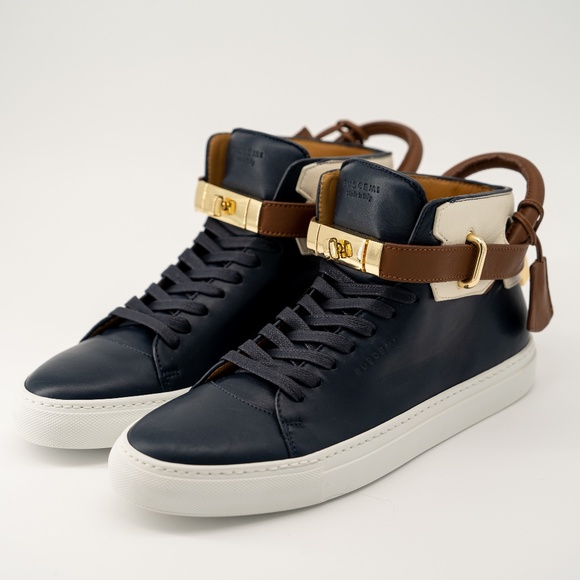 43eu 10 us BUSCEMI 100mm Leather Sneakers Mid Navy Blue